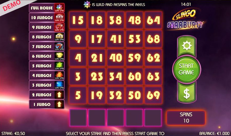 Slingo Starburst Slot - galacasino