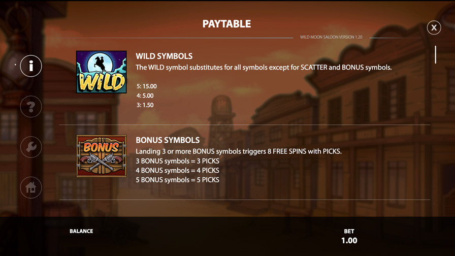 Wild Moon Saloon Symbols - galacasino
